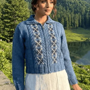 Women’s Hand Knit Cable Pattern Wool Sweater