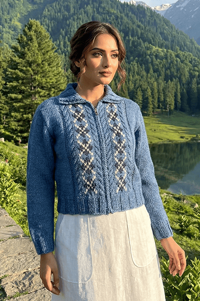 Women’s Hand Knit Cable Pattern Wool Sweater