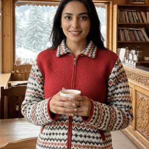 Women’s Hand Knit Zip-Up Wool Sweater