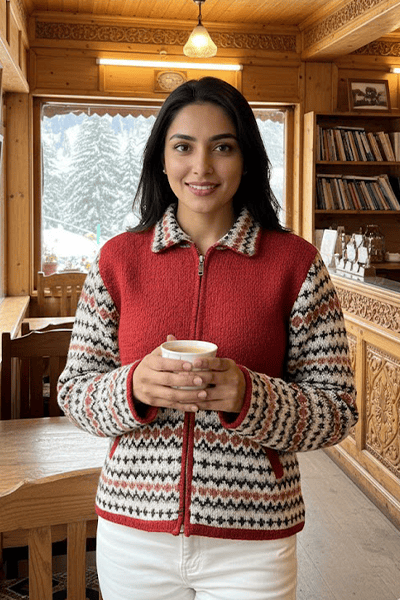 Women’s Hand Knit Zip-Up Wool Sweater